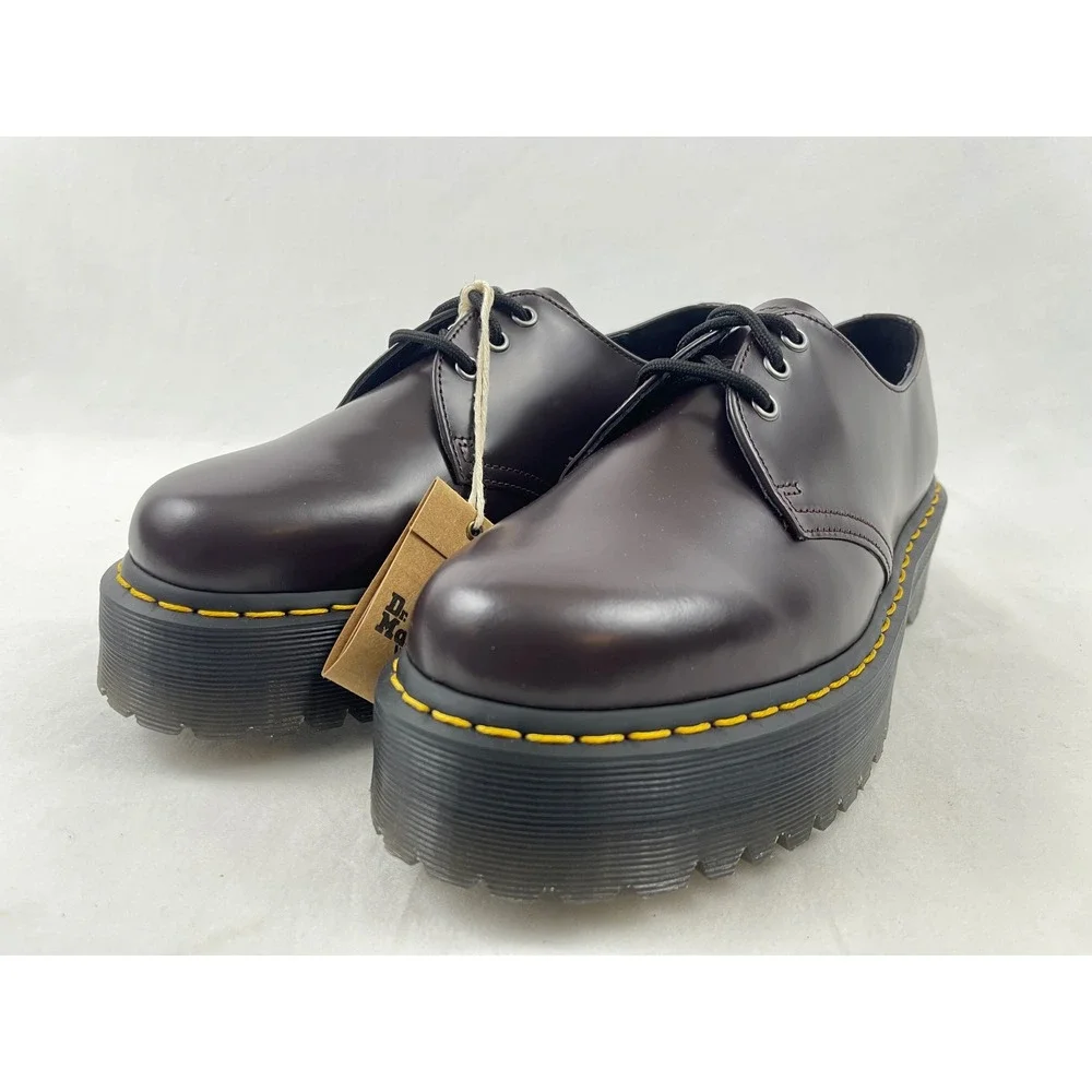Dr. Martens 1461 Quad Men 10 Women 11 Burgundy Smooth Leather Platform Shoes NEW